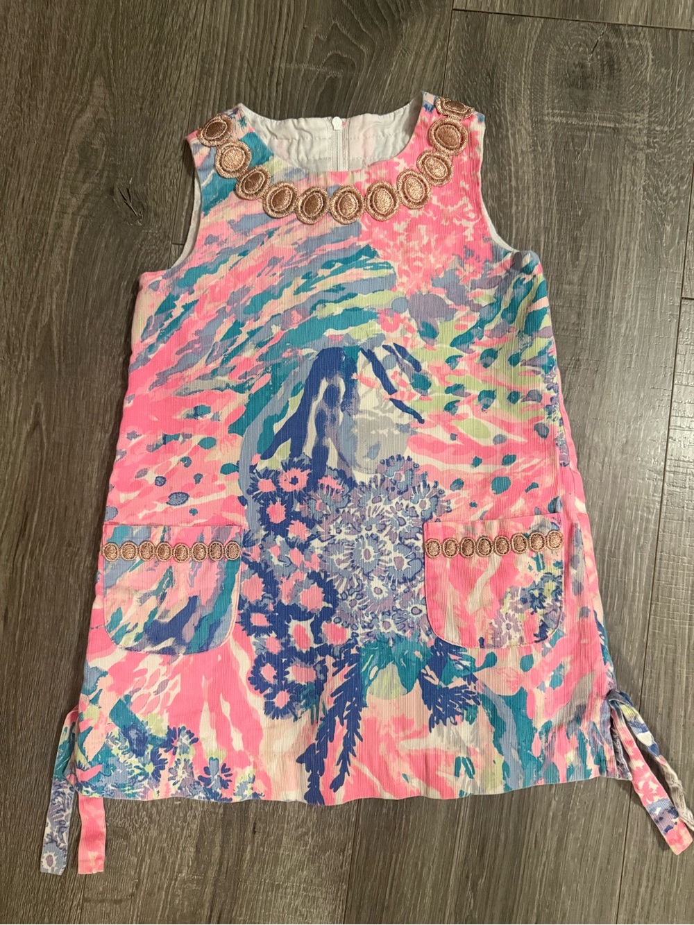 Girls Sleeveless lilly Pulitzer Floral Print Shift Dress - Pink & Blue